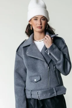 Fashion Elea Wool Biker Jacket | Medium grey melange Jassen|Blazers
