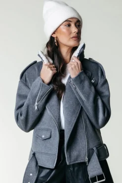 Fashion Elea Wool Biker Jacket | Medium grey melange Jassen|Blazers