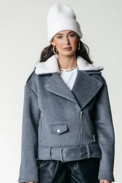 Fashion Elea Wool Biker Jacket | Medium grey melange Jassen|Blazers