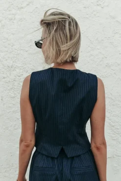 Clearance Loiza Pinstripe Gilet | Dark blue Jassen|Blazers