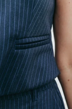 Clearance Loiza Pinstripe Gilet | Dark blue Jassen|Blazers