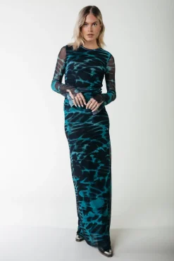Online Maude Animal Mesh Dress | Storm green Jurken