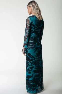 Online Maude Animal Mesh Dress | Storm green Jurken