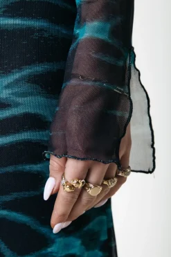 Online Maude Animal Mesh Dress | Storm green Jurken