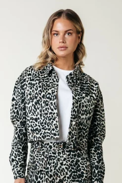 Fashion Olle Leopard Cropped Denim Blouse | Blouses