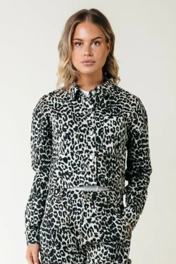 Fashion Olle Leopard Cropped Denim Blouse | Blouses