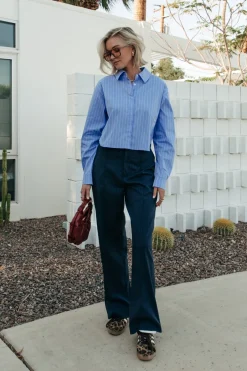 Fashion Rus Pinstripe Straight Pants | Dark blue Pakken