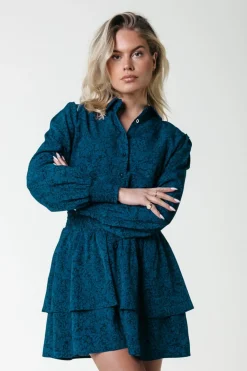 Fashion Sacha Floral Ruffle Dress | Deep Teal Jurken