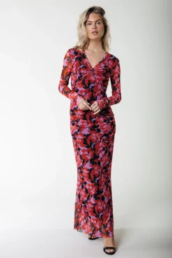 Outlet Sariah Mesh Maxi Dress | Scarlet Red Jurken