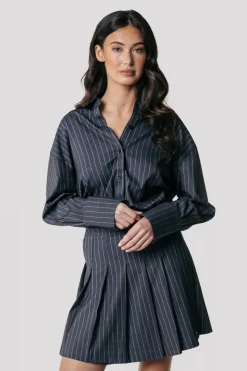 Fashion Shaline Pinstripe Pleated Skirt | Dark Anthracite Rokken