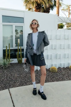 Fashion Shaline Pinstripe Pleated Skirt | Dark Anthracite Rokken