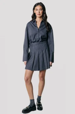 Fashion Shaline Pinstripe Pleated Skirt | Dark Anthracite Rokken