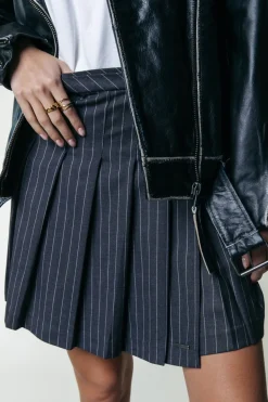 Fashion Shaline Pinstripe Pleated Skirt | Dark Anthracite Rokken