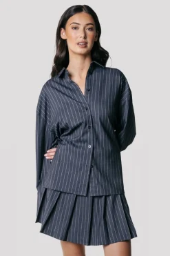 Fashion Talia Pinstripe Blouse | Dark Anthracite Blouses