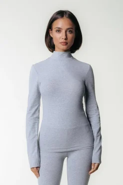 Outlet Uni Fitted Turtleneck Top | Medium grey melange Tops