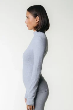 Outlet Uni Fitted Turtleneck Top | Medium grey melange Tops