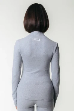 Outlet Uni Fitted Turtleneck Top | Medium grey melange Tops