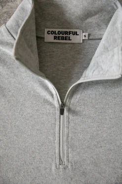 Discount Uni Fitted Zip Top | Medium grey melange Tops