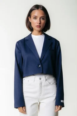 Sale Winoah Stripe Cropped Blazer | Dark blue Blazers